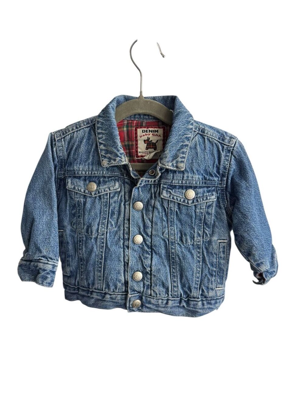 12-24M Vintage (1998) Baby Gap Jean Jacket - Plaid Lined GUC